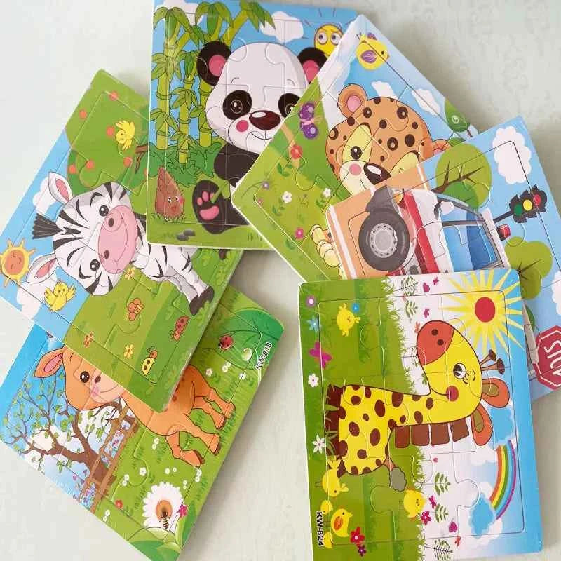 Puzzle en bois – Animaux & véhicules (9 ou 12 pièces)