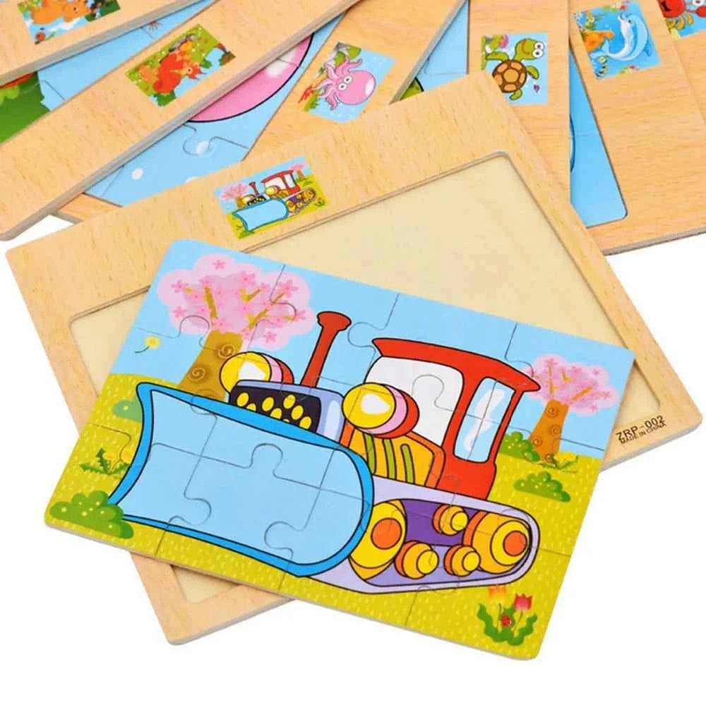 Puzzle en bois – Animaux & véhicules (9 ou 12 pièces)