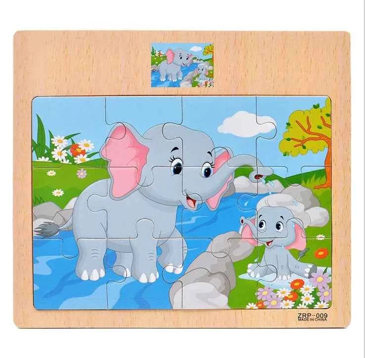 Puzzle en bois – Animaux & véhicules (9 ou 12 pièces)