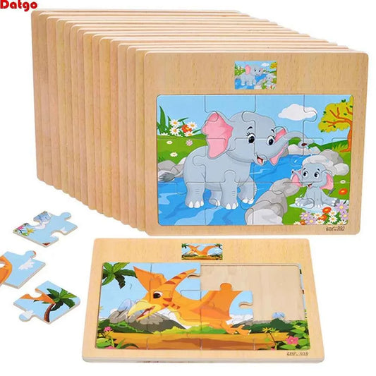 Puzzle en bois – Animaux & véhicules (9 ou 12 pièces)