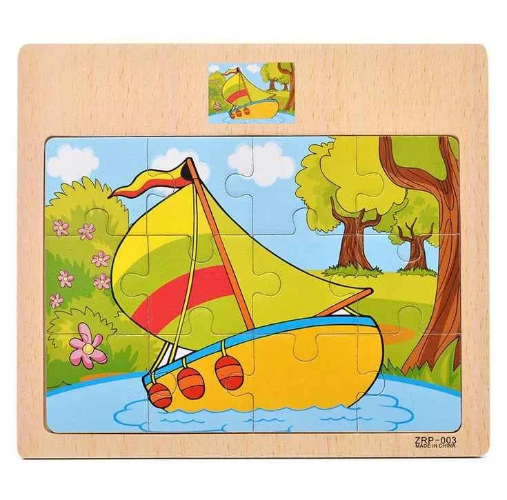 Puzzle en bois – Animaux & véhicules (9 ou 12 pièces)