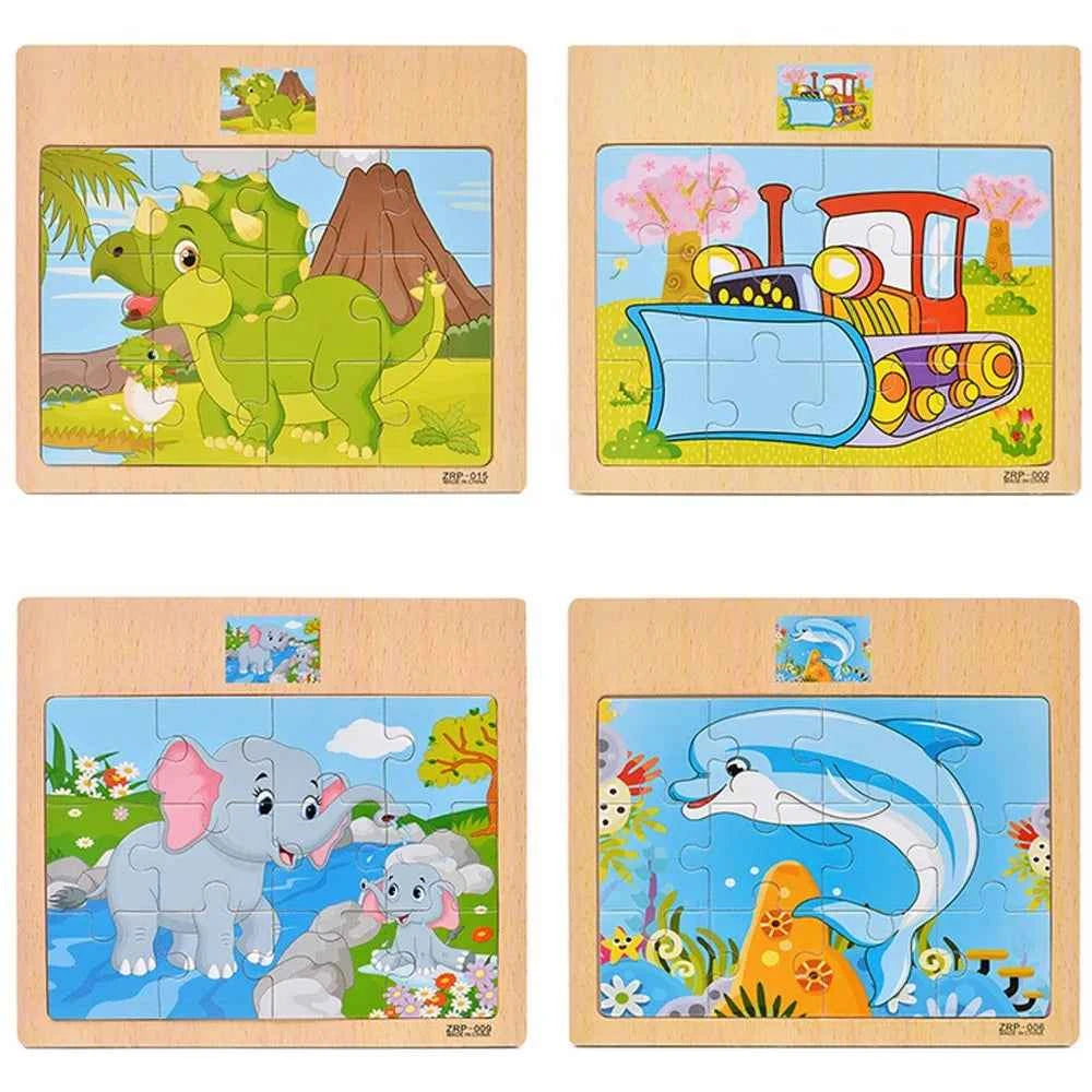 Puzzle en bois – Animaux & véhicules (9 ou 12 pièces)