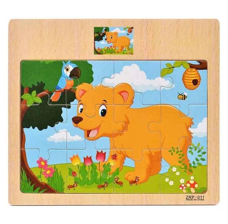 Puzzle en bois – Animaux & véhicules (9 ou 12 pièces)