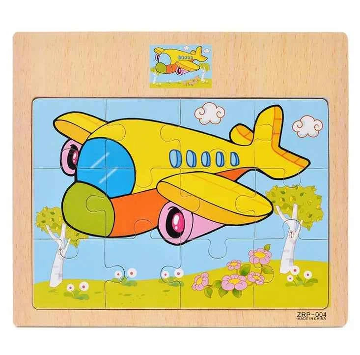 Puzzle en bois – Animaux & véhicules (9 ou 12 pièces)