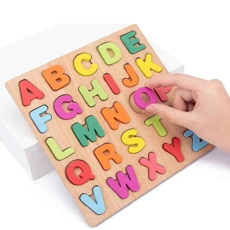 Puzzle en bois – Alphabet et chiffres colorés