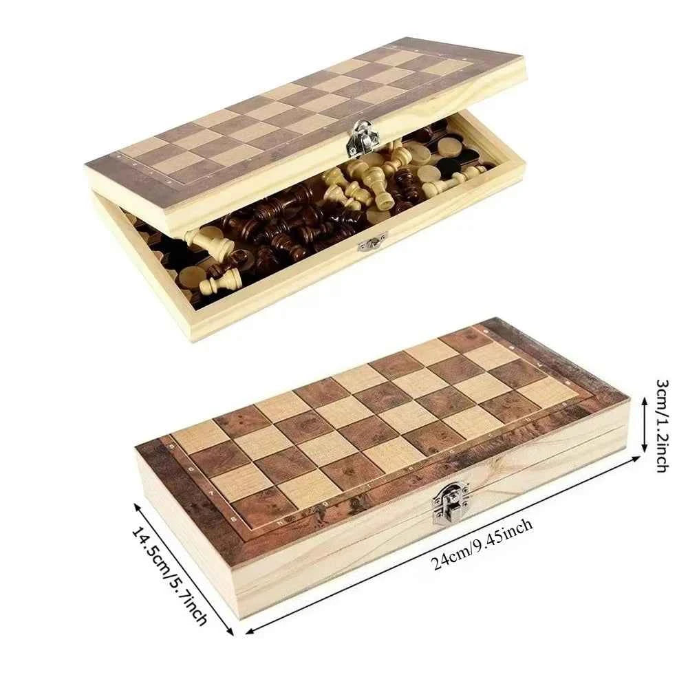 Echiquier 3 en 1 : échecs, dames, backgammon