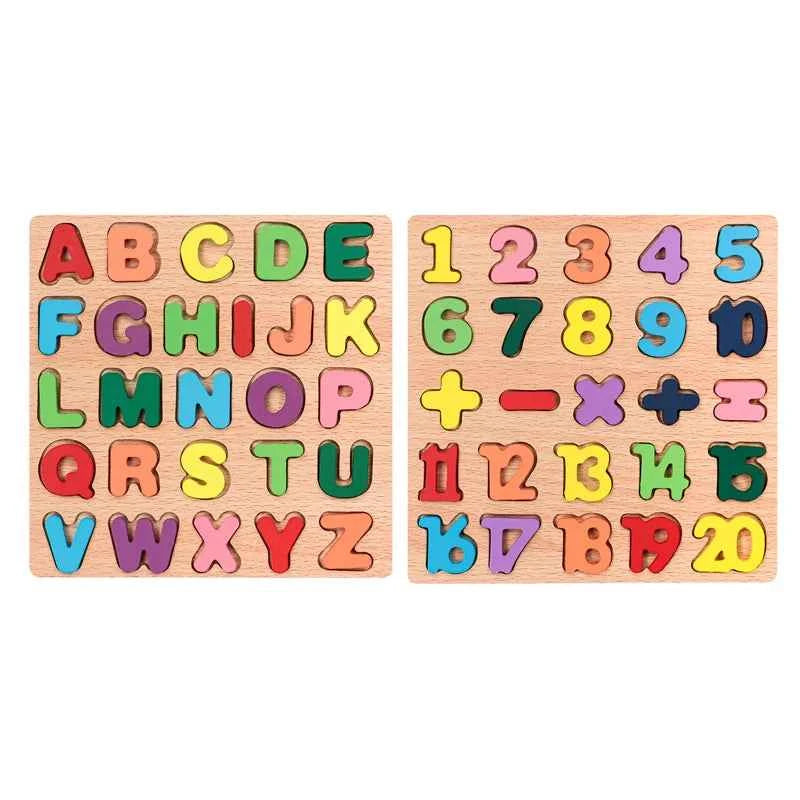 Puzzle en bois – Alphabet et chiffres colorés