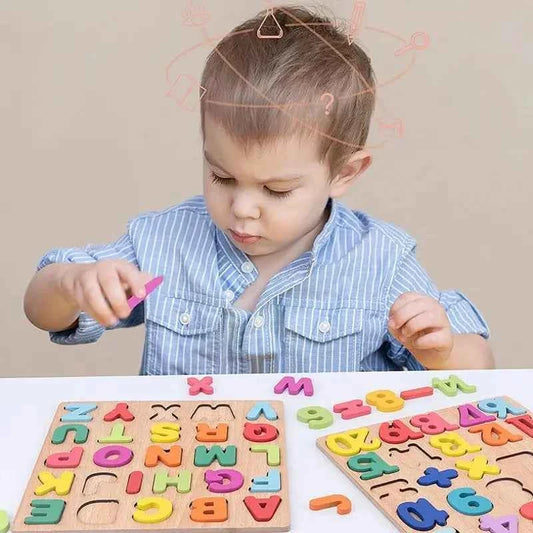 Puzzle en bois – Alphabet et chiffres colorés