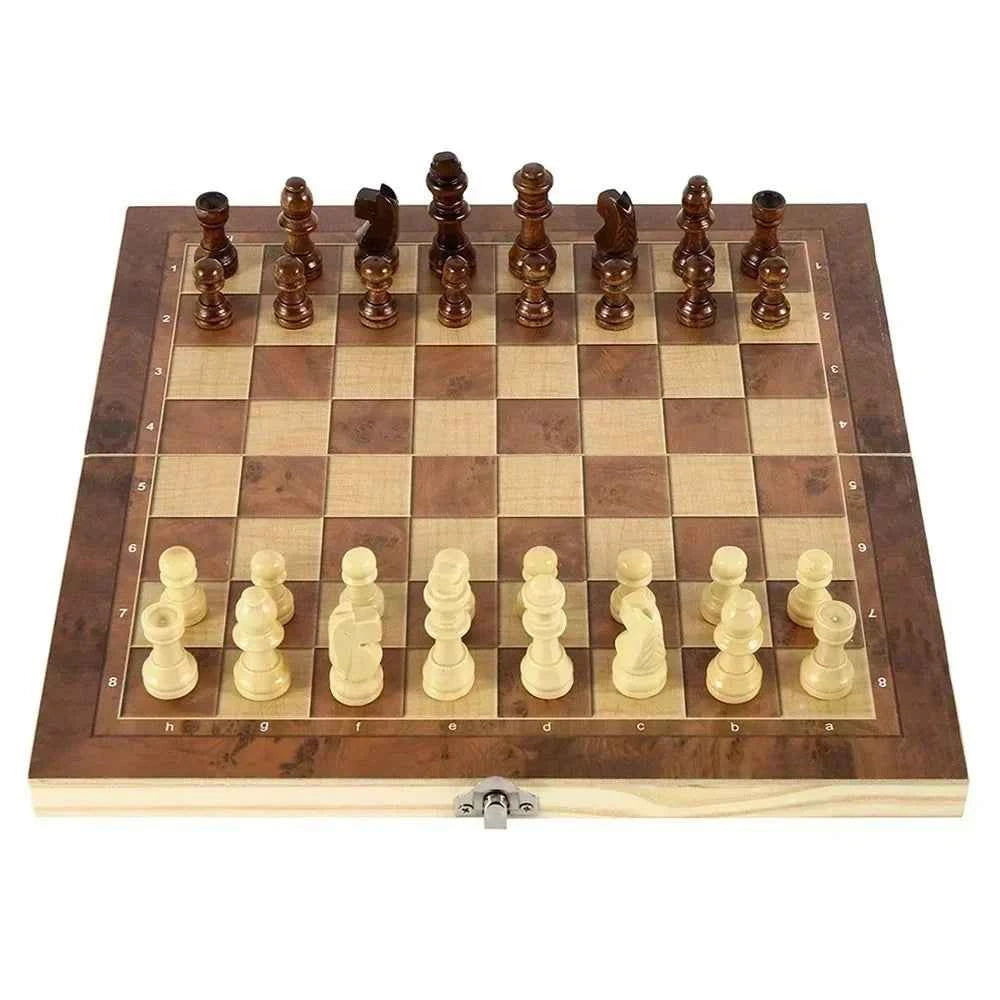 Echiquier 3 en 1 : échecs, dames, backgammon