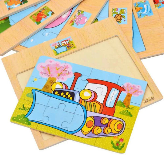Puzzle en bois – Animaux & véhicules (9 ou 12 pièces)