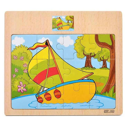 Puzzle en bois – Animaux & véhicules (9 ou 12 pièces)