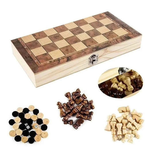 Echiquier 3 en 1 : échecs, dames, backgammon
