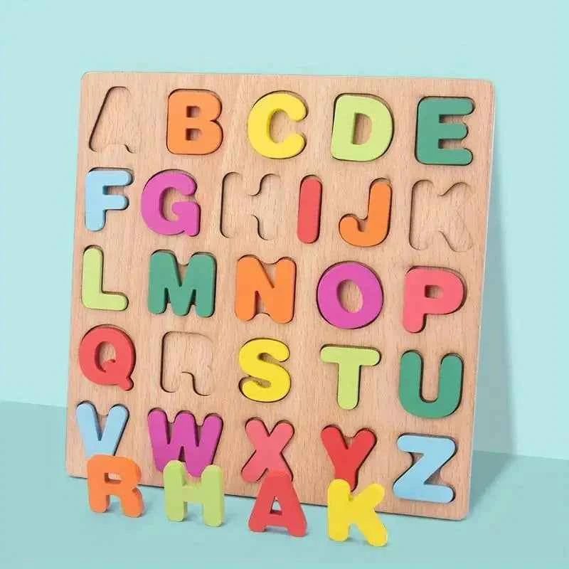 Puzzle en bois – Alphabet et chiffres colorés