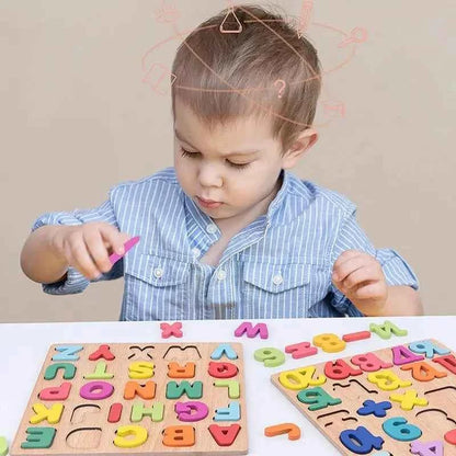 Puzzle en bois – Alphabet et chiffres colorés
